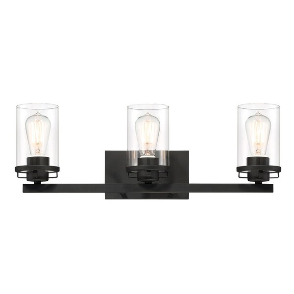 Designers Fountain Jedrek 24in 3-Light Black Industrial Indoor Vanity Light with Clear Glass Shades 93303-BK - main